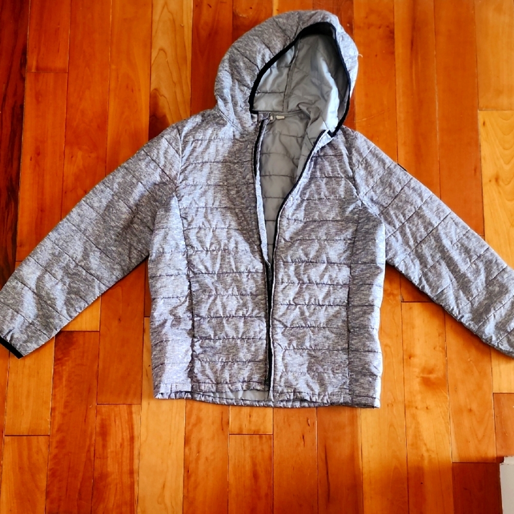 Gray Quilted Gap Hooded Jacket